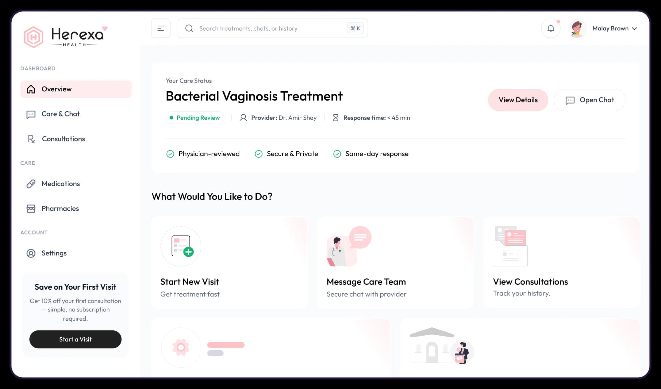 Herexa Health patient dashboard - Manage appointments, prescriptions, and medical records securely