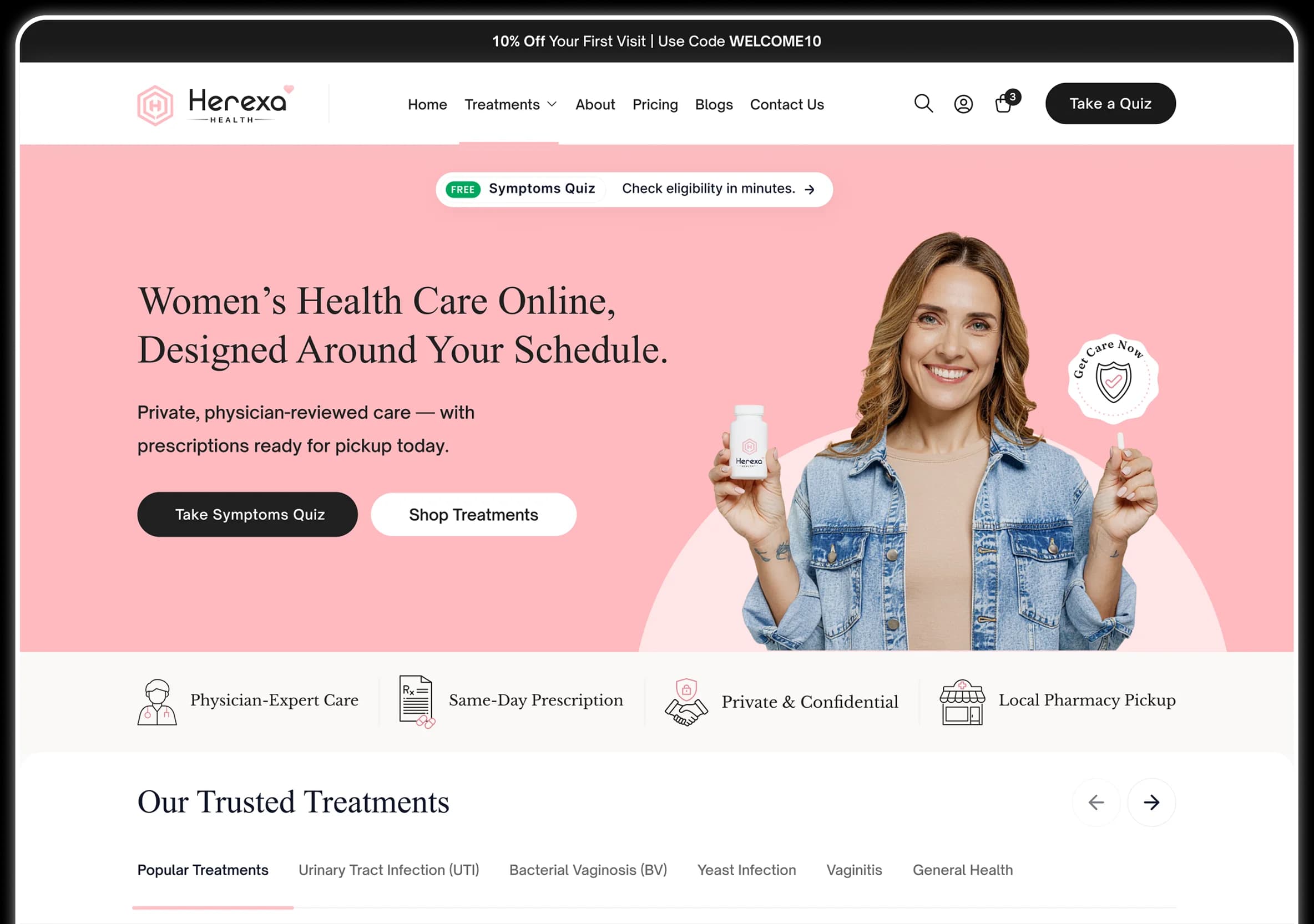 Middle layered healthcare platform mockup – Herexa Health patient portal view
