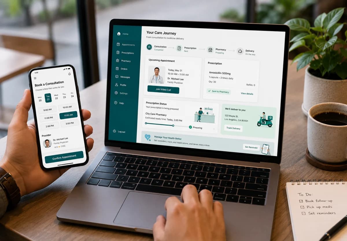 Telehealth + pharmacy integration | Healthcare Website Design & Development Telehealth + pharmacy integration - Healthcare Industry Website Features