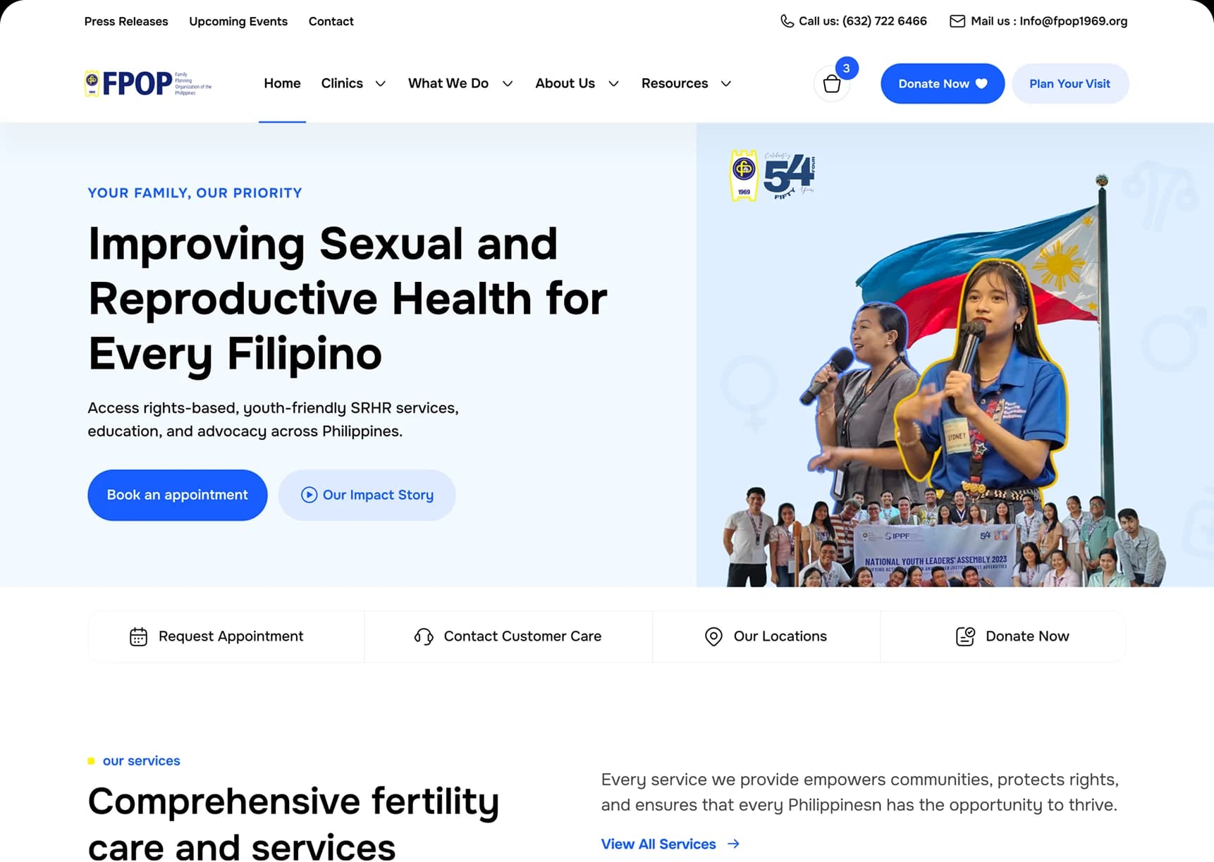FPOP Philippines Multi-Site Platform | IPPF Member Association Website IPPF FPOP Philippines homepage design - Reproductive health website with modern navigation and accessible service finder